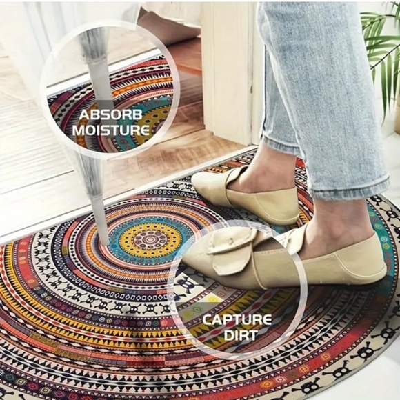 SALE! LARGER Ethnic Tribal Boho Half Circle/Moon Indoor/Outdoor/Accent/Area Rug - Picture 4 of 8